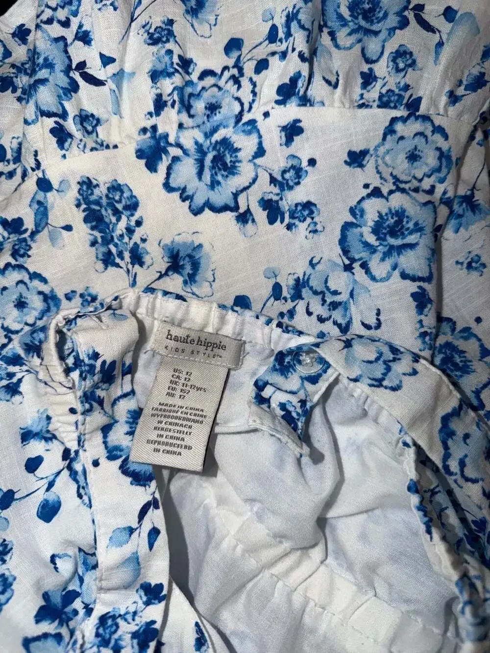 Haute Hippie Kids Style Blue and White Floral Ruffle Strap Dress Size 12